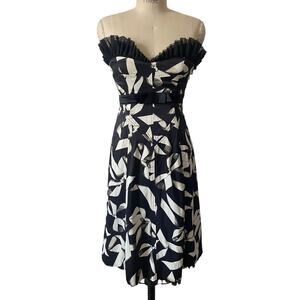 Karen Millen Strapless Ribbon Print Knee Length Dress Size 8